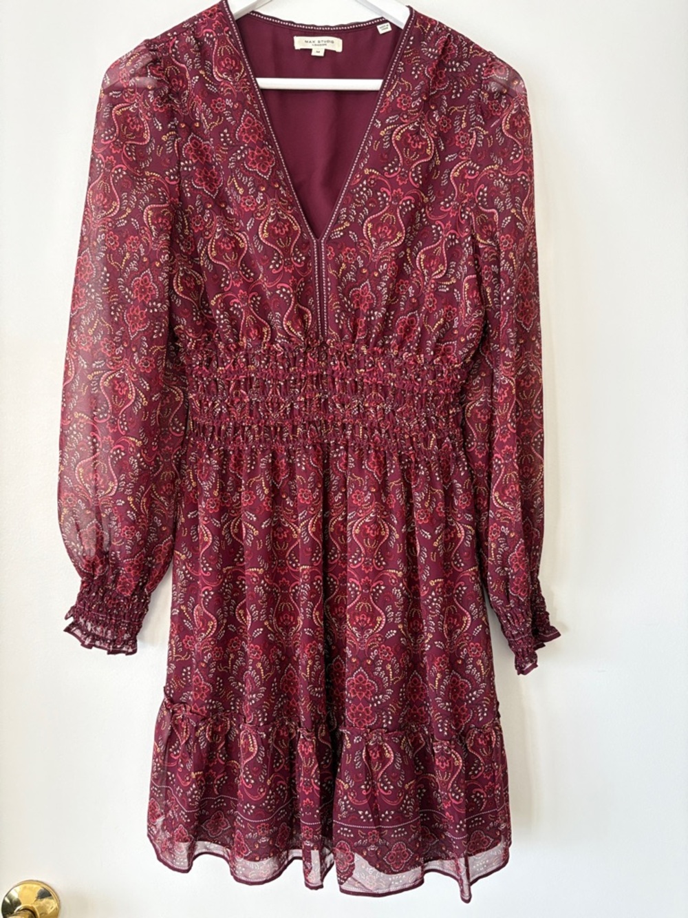 Burgundy Floral and Paisley Print dress from Max Studio